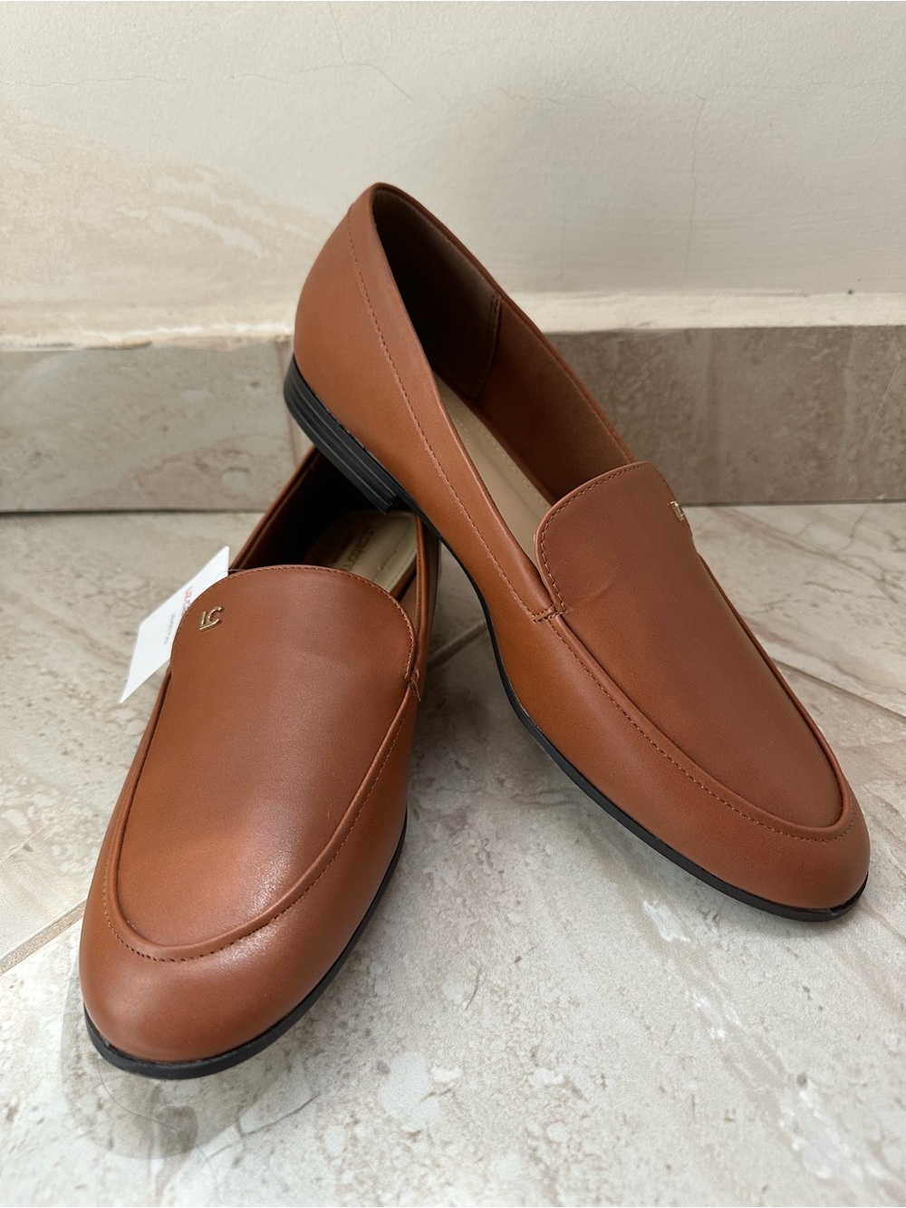 Women Tan Leather Slip-On Loafers